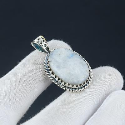 Ciondolo in Pietra di Luna Naturale, Pietra di Luna Gema Fatto a Mano Argento Sterling 925 Gioiello Ciondolo Per Regali da Donna, Gioiello con Pietra Preziosa Per Lei