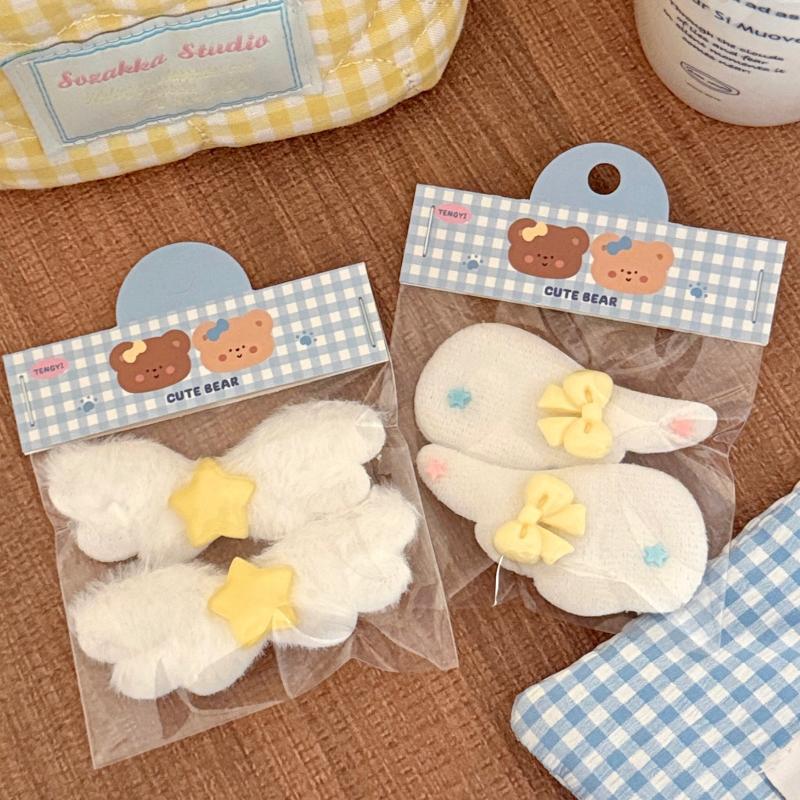 2Pcs Cute Plush Wing Hair Clips Kawaii Star Bow Decor Hair Pins Sweet Angel Wing Headwear Hairclip Ornaments Hair Accessories