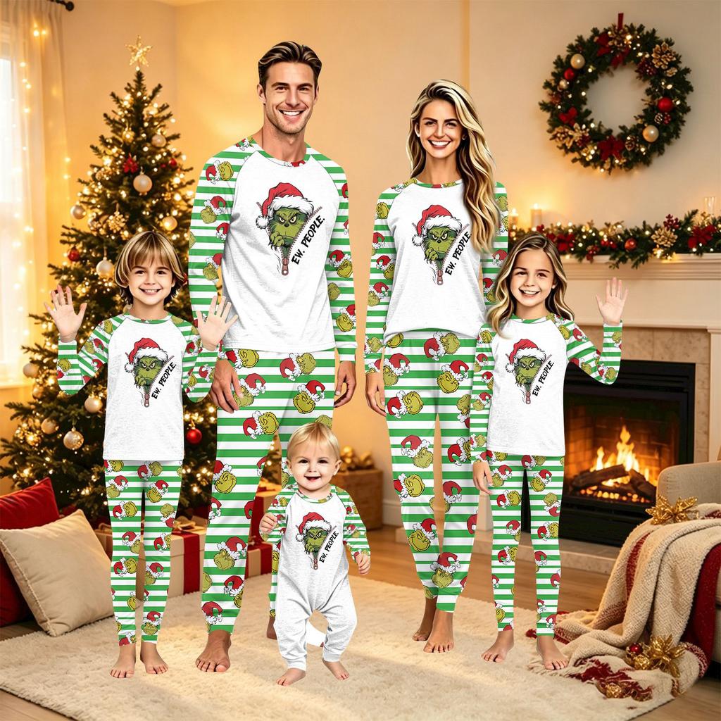 Christmas Print Matching Family Pajama Set Long Sleeve Round Neck Sleepwear