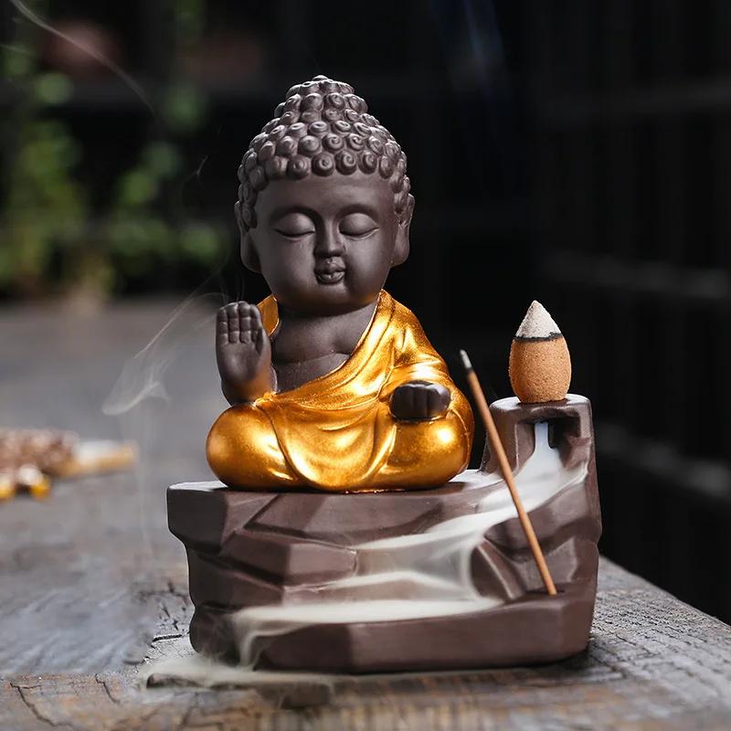 1pc Zen Incense Buddha Waterfall Backflow Incense Burner Incense Stick Holder Home Ornament Decor Zen Decor Tea Pet -No Incense