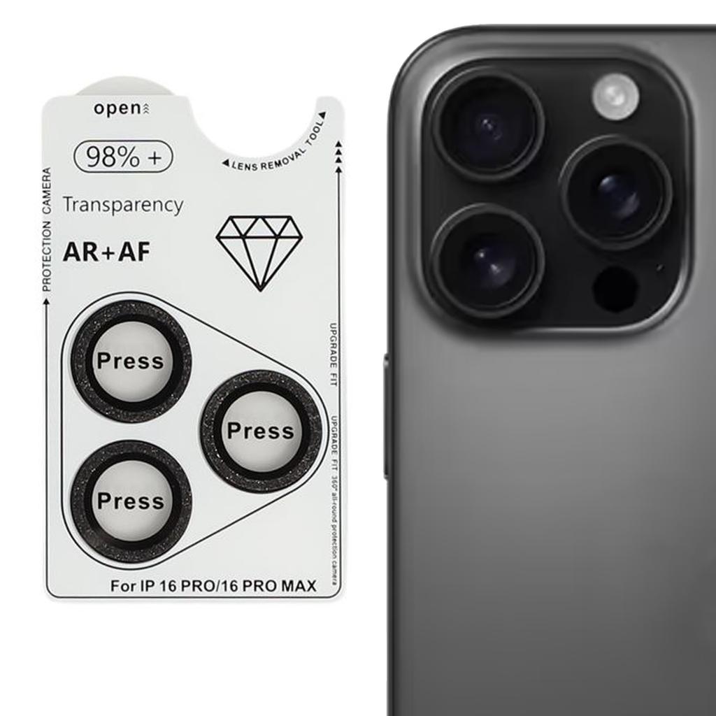 For iPhone 16 Pro/16 Pro Max Camera Lens Protector Glitter Tempered Glass+Metal Lens Film
