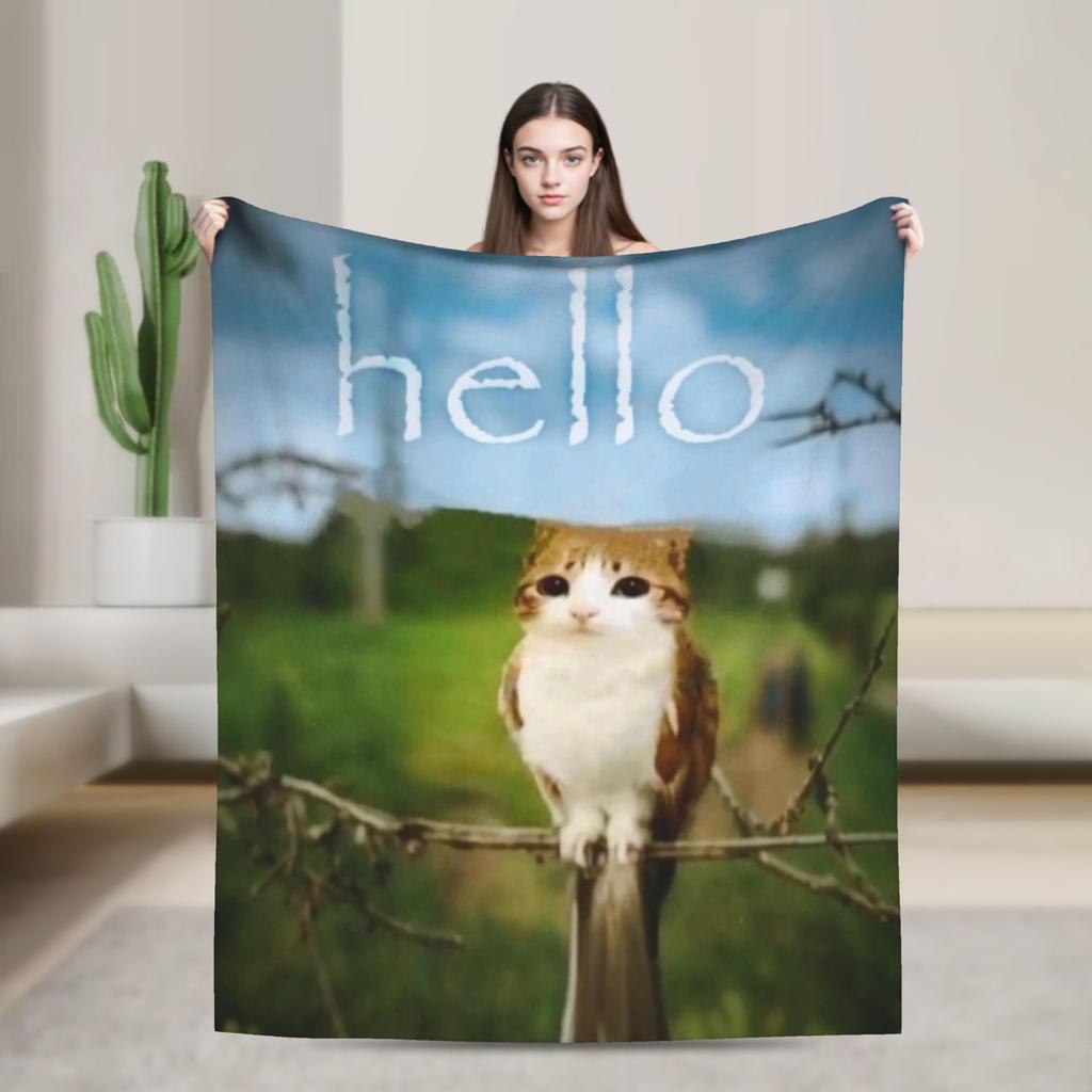 Hello Meowl CatOwl  Blanket Flannel Decoration  Multi-function Ultra-Soft Throw Blankets for Bed Couch Bedding Throws
