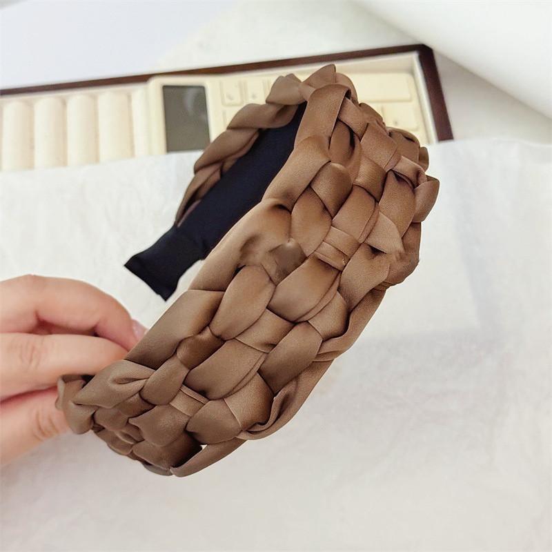5CM Luxus Breite Damen Geflochtene Haarbänder Weicher Satin Stoff Geflochtenes Stirnband Mode Weiblich Lässig Party Kopfschmuck Haaraccessoires