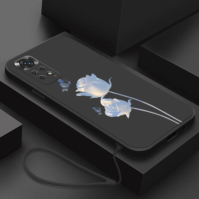 Blomster Silikondeksel For Xiaomi Redmi Note 11 Pro Plus 11pro+ 5G 10 8 9 Pro Max 9t 9s 10s Sommerfugl Telefondeksel med Lanyard