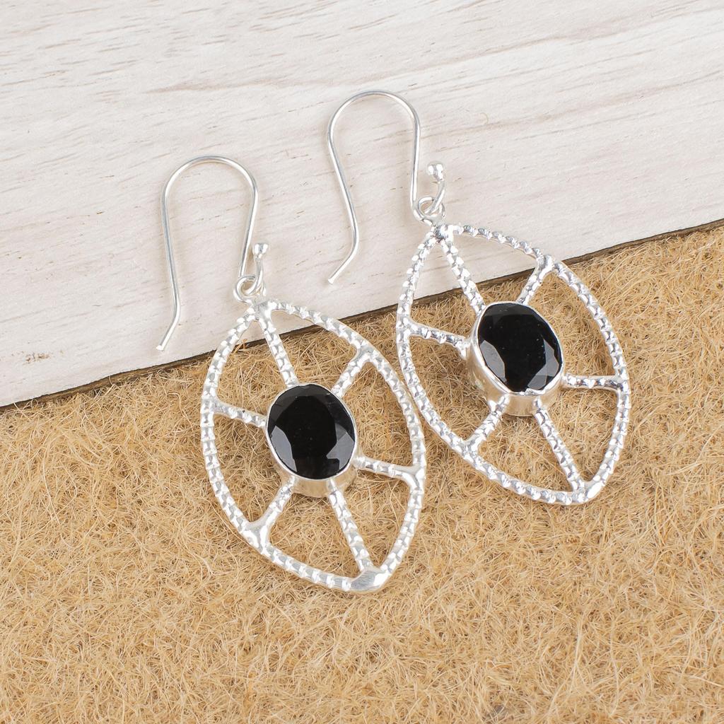 Black Onyx Earrings Gemstone Jewelry, 925 Solid Sterling Silver Earrings, Gift For Women Handmade Earrings For Wedding Gift