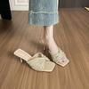 Fashion Elegant Square Toe Woven Cross Strap High Heel Slippers Women Summer Outdoor Sexy Open Toe Slim Heel Sandals