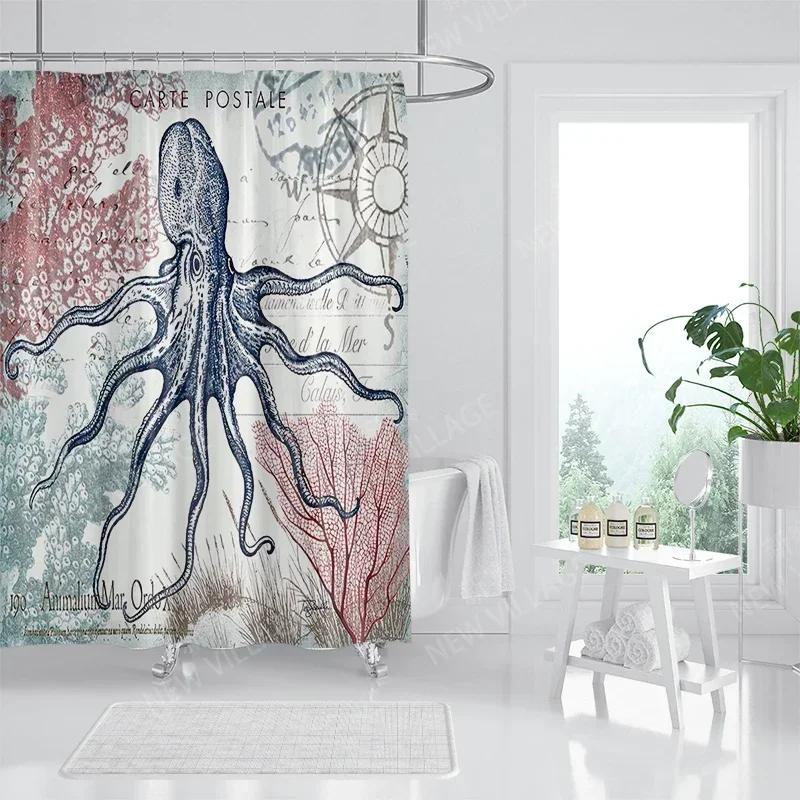 Domácí voděodolná látka Koupelnové závěsové doplňky 90x200 Sprchový závěs 240 * 200 Sprchový závěs ve stylu Atlantis