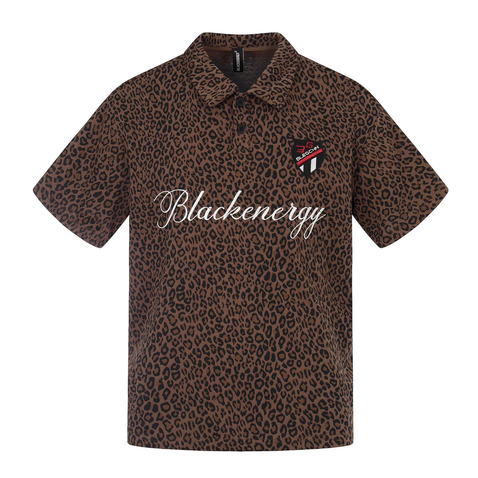 Summer short-sleeved POLO shirt leopard print trendy design T-shirt lapel bottom shirt men s S