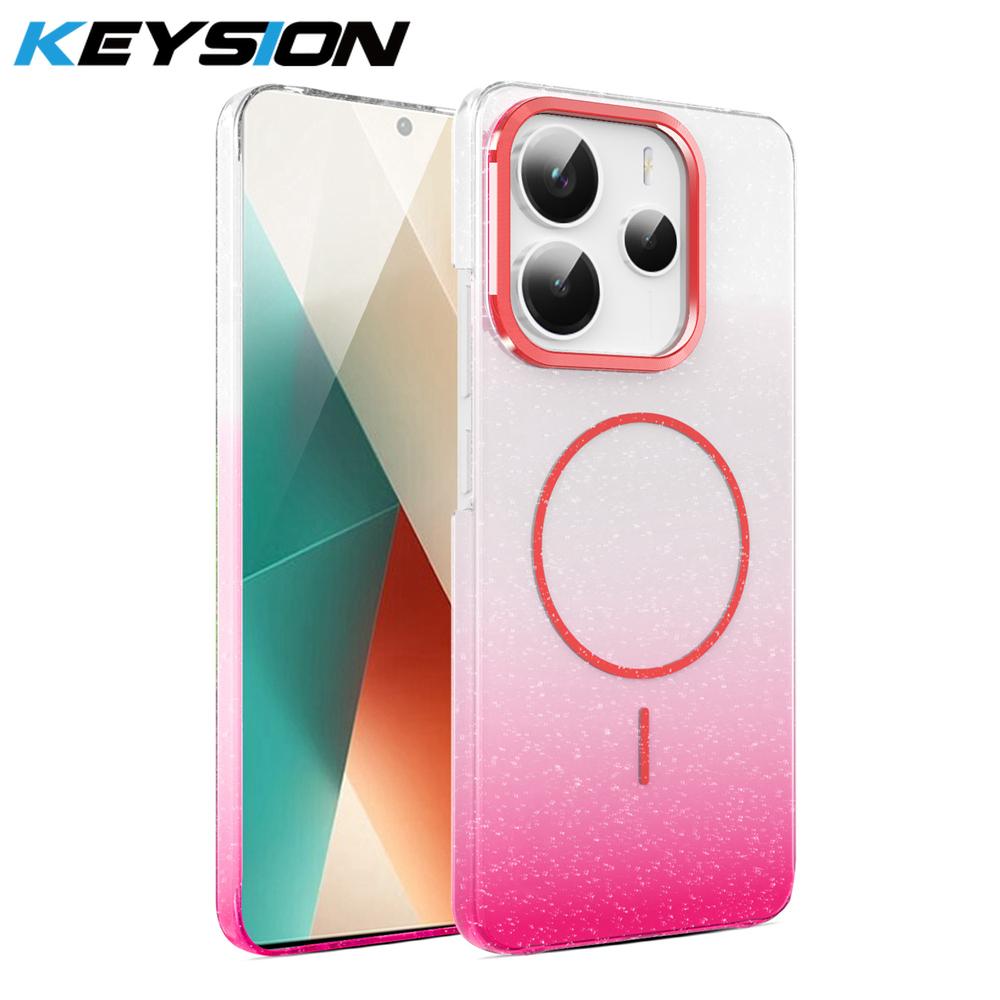 KEYSION Luxuriöse magnetische Handyhülle mit Farbverlauf und Glitzer für Redmi Note 14 Pro+5G 14 4G, stoßfeste Hart-PC-Rückabdeckung für POCO X7 5G