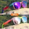 2Pcs Classic Square Frame Sunglasses Gradient Color Full Rim Polycarbonate Frame Tac Lens Polarizer Sports Style