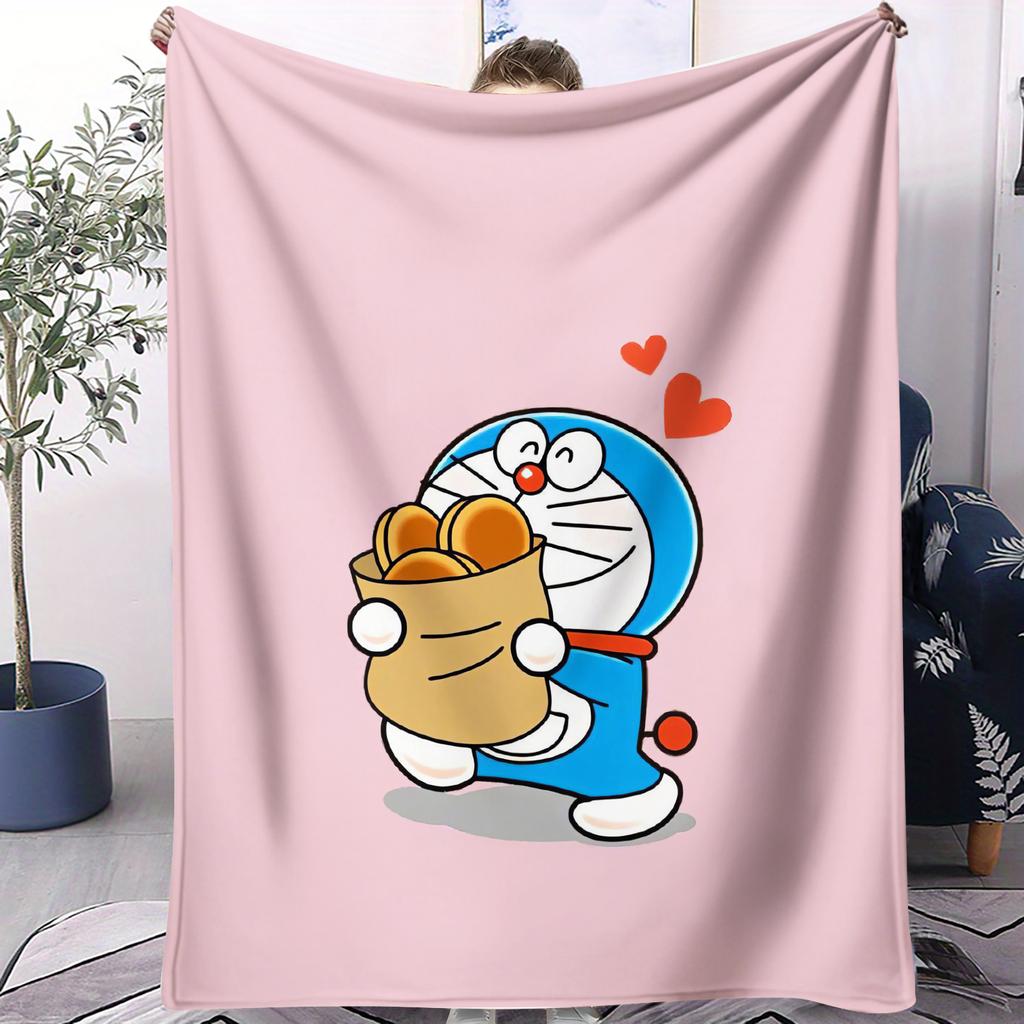 Mischievous Doraemon Theme Print Pattern Flannel Blanket Soft Multifunctional Decortive Blanket Universal Throw Blanket Fan Gift