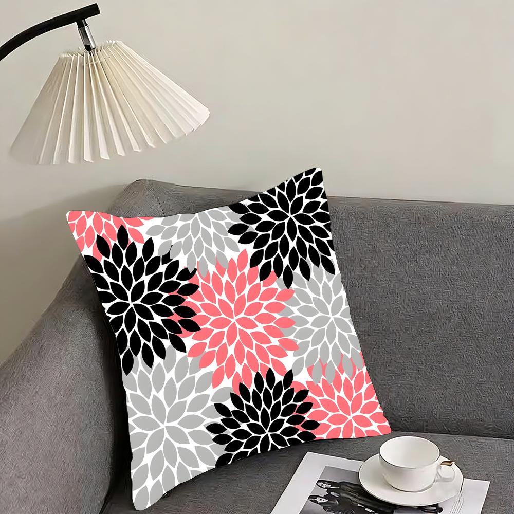 Dahlia Flower Pattern Cushion Cover Pillowcase Comfort Sofa Bed Silky Elegant Invisible Zipper Decorative Cushion Cover