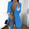 Women Solid Open Front Pockets Cardigan Formal Suit Long Sleeve Blouse Coat
