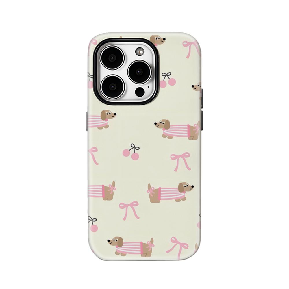 

Dachshund Cherry Bow Art Phone Case for IPhone 17AIR 16E 16 15 14 13 12 11 17 Pro Max Plus Double-layer Back Cover IPHONE13