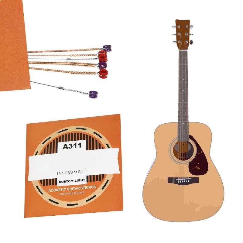 Pack of 6pcs Acoustic Guitar Practice Part Professional 6 Strings Folk Guitar String Steel Core Guitar Strings Wound Set