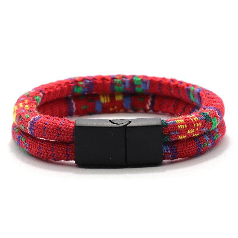 Bohemia Double Layer Rope Bracelet Men Women Handmade Weaven Ethnic Fabric Magnetic Buckle Bangles Stylish Couple Leisure Joias