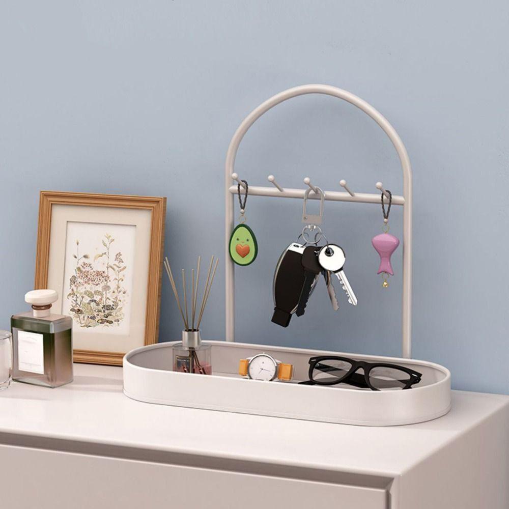 with Hooks Desktop Tray Iron Jewelry Display Plate Multi-Function Bathroom Shelf  Earrings Pendants