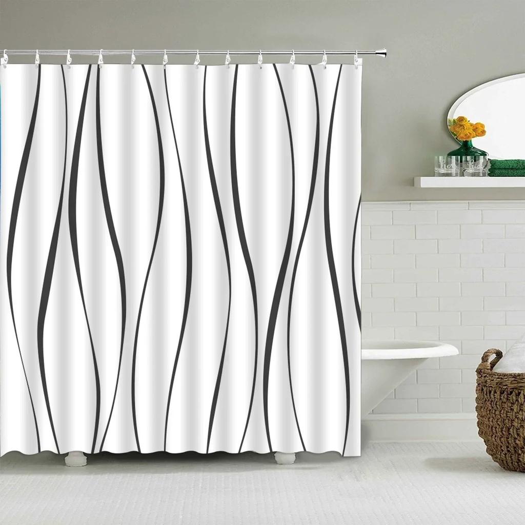 Black And White Striped Shower Curtain Colorful Creative Geometric Shower Curtain Modern Minimalist Bathroom Accessories Decor