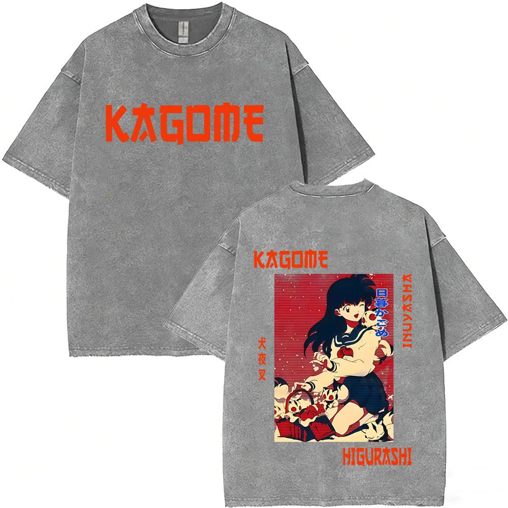 T-shirt Vintage Lavata Anime Inuyasha Sesshomaru Merch Uomo Donna Casual Oversize T-shirt Uomo Divertenti Cartoni Animati Harajuku T-shirt