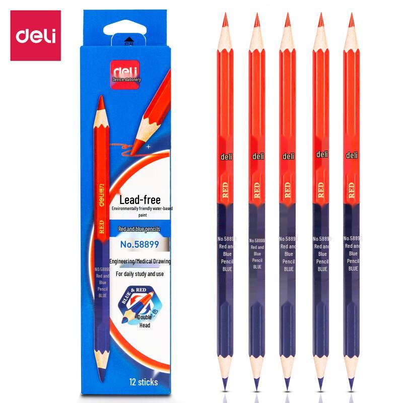 Deli 58899 Double-Headed Red & Blue Pencils, 12-Pack