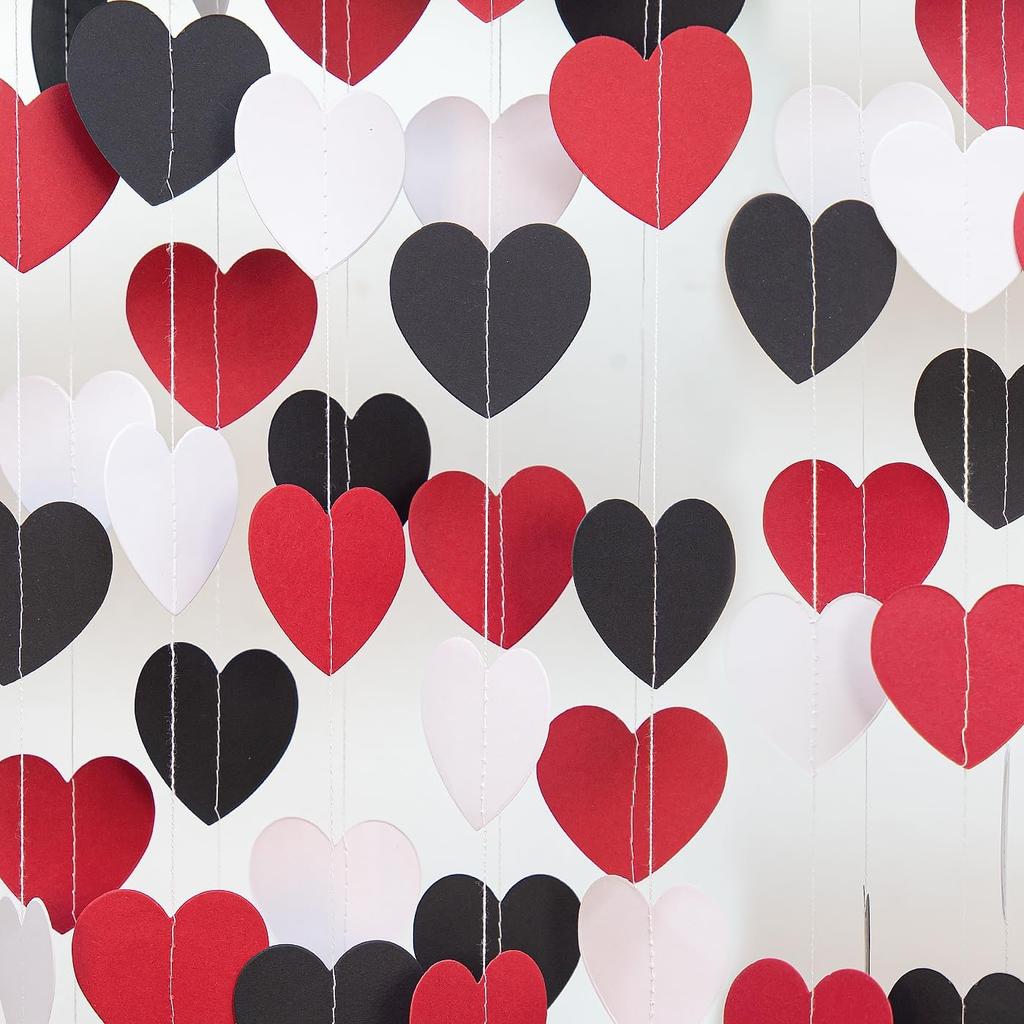 Rose-Gold Pink Burgundy Valentines Decorations - Paper Heart Garland 52ft Hanging Streamer Banner Engagement Mothers Day Wedding Anniversary Bridal