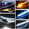 2Pcs 12v LED Car Daytime Running Light DRL Flexible Waterproof Strip Auto Headlights White Turn Signal Yellow Brake Flow Lights