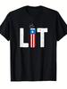 Let's Get Lit Fireworks 4th of July T-Shirt - Funny Patriotic USA Firework Print Short Sleeve Round Neck Casual Streetwe