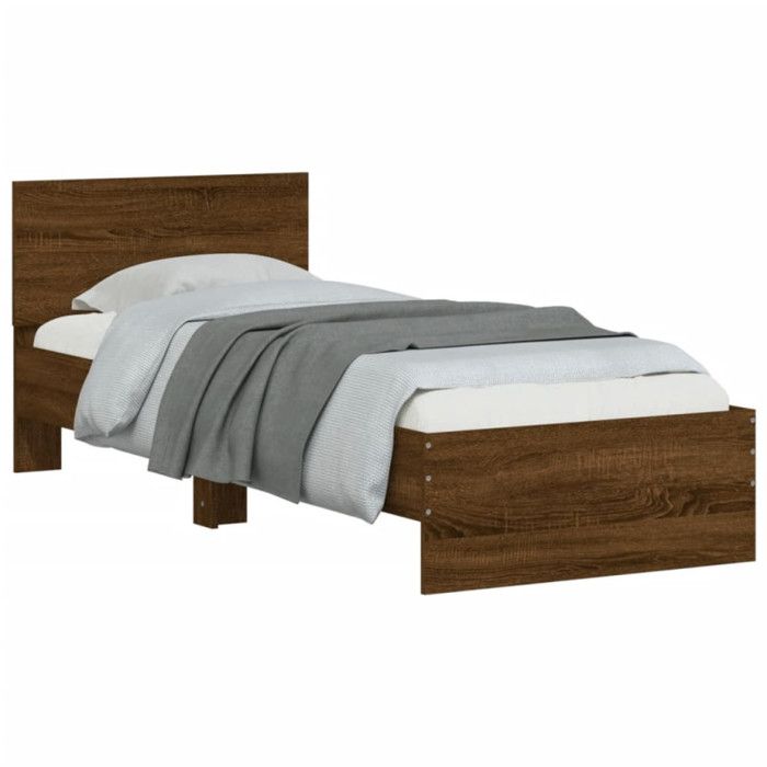 VidaXL Bed Frame with Headboard Brown Oak 90x200 Cm 838630