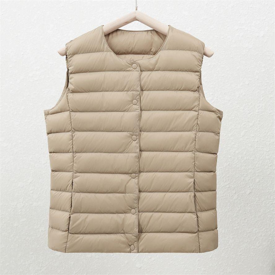 2025 Spring/Autumn Women's Collarless Lightweight Down Cotton Vest - Inner Wear Thin Style Gilet