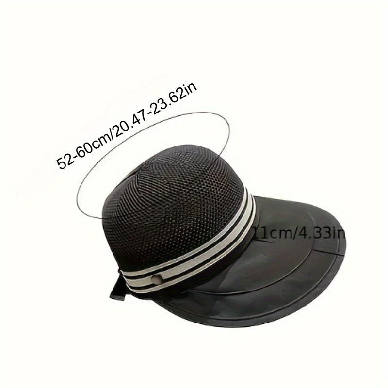 1 Stück Damen atmungsaktiver, leichter Eimerhut mit breiter Krempe, mit Stroh und schwarzer Borte | Stilvoll für Outdoor-Aktivitäten, Strand und Sommer-Mode