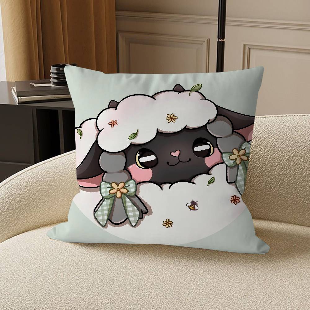W-Wooloo Cute Sheep Pillow Covers Cartoon Sofa Decorative Home Double-sided Printing Short Plush Cute Cushion Cover