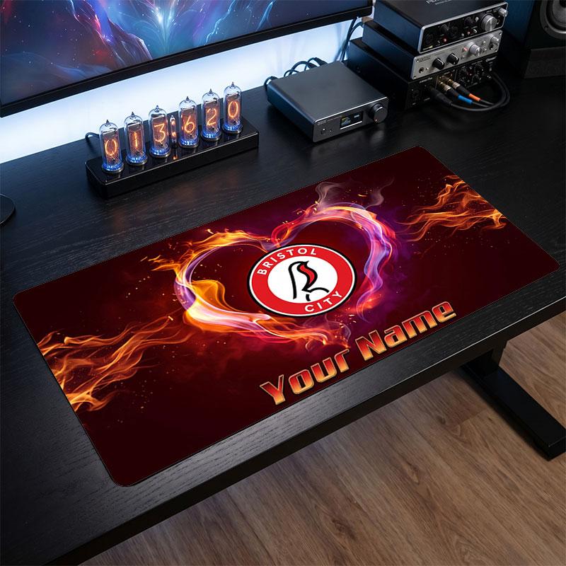 Bristol City Custom Large Mouse Pad, Personalized Name Text Print, Football Logo Non‑Slip Desk Mat Gaming Gift