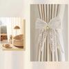 2Pcs Lace Bowknot Curtain Tiebacks, Bow Curtain Holdbacks with Pearls, Decorative Curtain Ties for Home Office Living Room Bedroom Wedding Party Decor