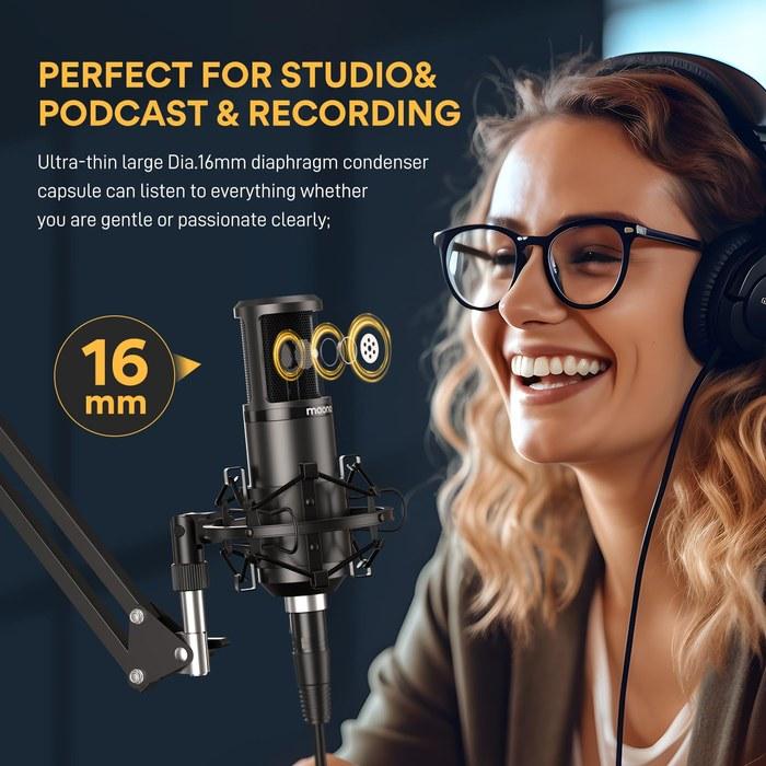 MAONO XLR Microphone Condenser Microphone Set Cardioid, with Arm Stand & XLR Cable for Sound Systems/Amps/Mixers, Music