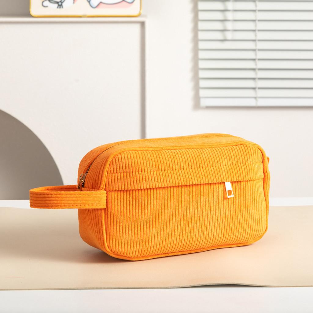 Light Corduroy Travel Cosmetic Bag With Zipper Closure For Home And Onthego Storage