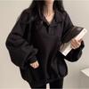 Women Polo Collar Loose Long Sleeve Casual Solid Sweatshirt Top Outerwear