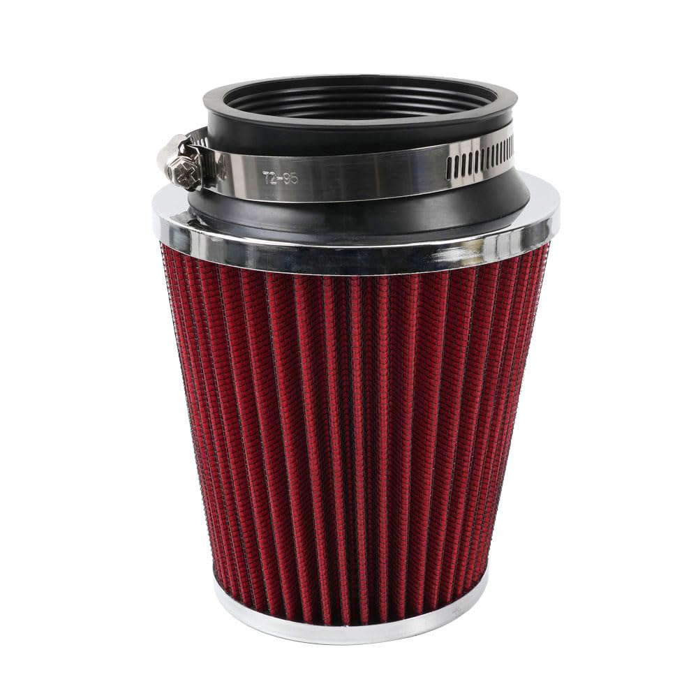 MUTEKI Car Air Filter Universal 76mm Air Filter Mushroom Type Air Intake Filter Adjustable Replacement Filter (Red)