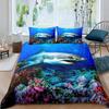 Fish Duvet Cover Set Ocean Bedding Sets 3D Printed Underwater World With Shark Dolphin Coral Reef Pattern Quilt Cover Set 2/3Pcs