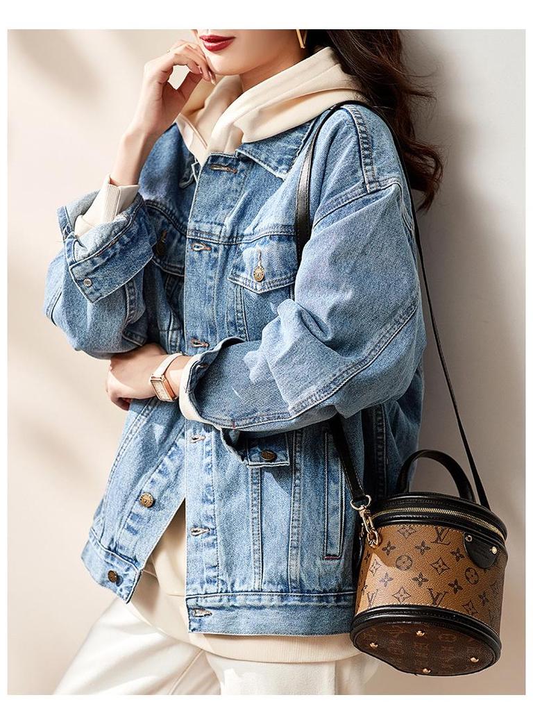 2025 Damen Europäischer Stil Locker Kurz Jeansjacke - Tiefblau Frühjahrsedition