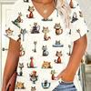 Summer Ladies 3D Printed V-Neck T-Shirt Fashion Versatile Breathable Trend Casual