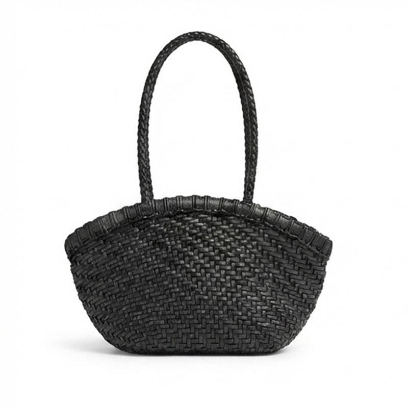 

Cowhide Hand-woven Shoulder Bag Vegetable Basket Underarm Bag Women Simple Shell Bags Casual Commuting Bag With Inner Pocket