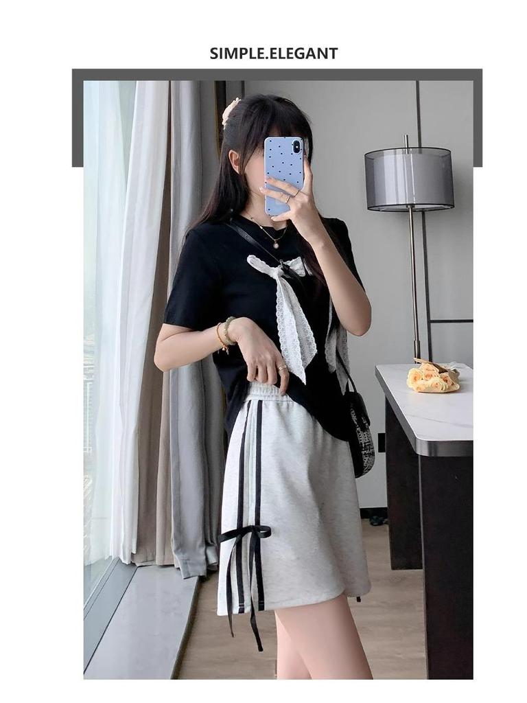 2024 Women's Gray High-Waist Loose Fit Slimming Sports Shorts - American Style, Petite, Wide-Leg, Summer Casual