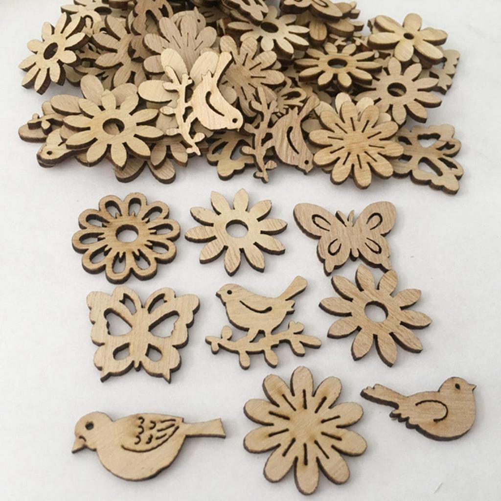 50Pcs Christmas Tree Wood Ornaments Cartoon Card DIY Party Decoration Santa Claus Snowflake Home Craft Supplies