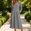 Women's Casual Loose Fit Ribbed Knit V-Neck Dress with Pockets Vintage for Everyday Wear