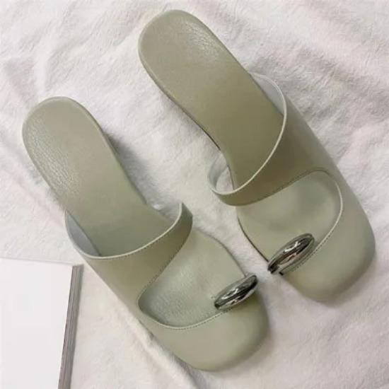 

Женские тапочки с круглым носком для женщин с полыми металлическими носками, полутапочки на танкетке, женские мюли из натуральной кожи, повседневная пляжная обувь 40