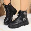 Black Women's New Arrival Motorcycle Boots with Side Zipper, Thick Soles, and British Style Short Boots