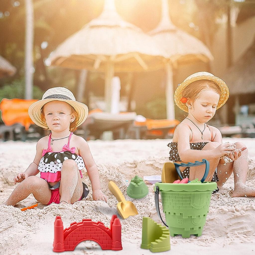 Beach  Toys Set 6 Castle Models Summer Outdoor Toy Bucket  Mold Shovel Rake For Toddlers