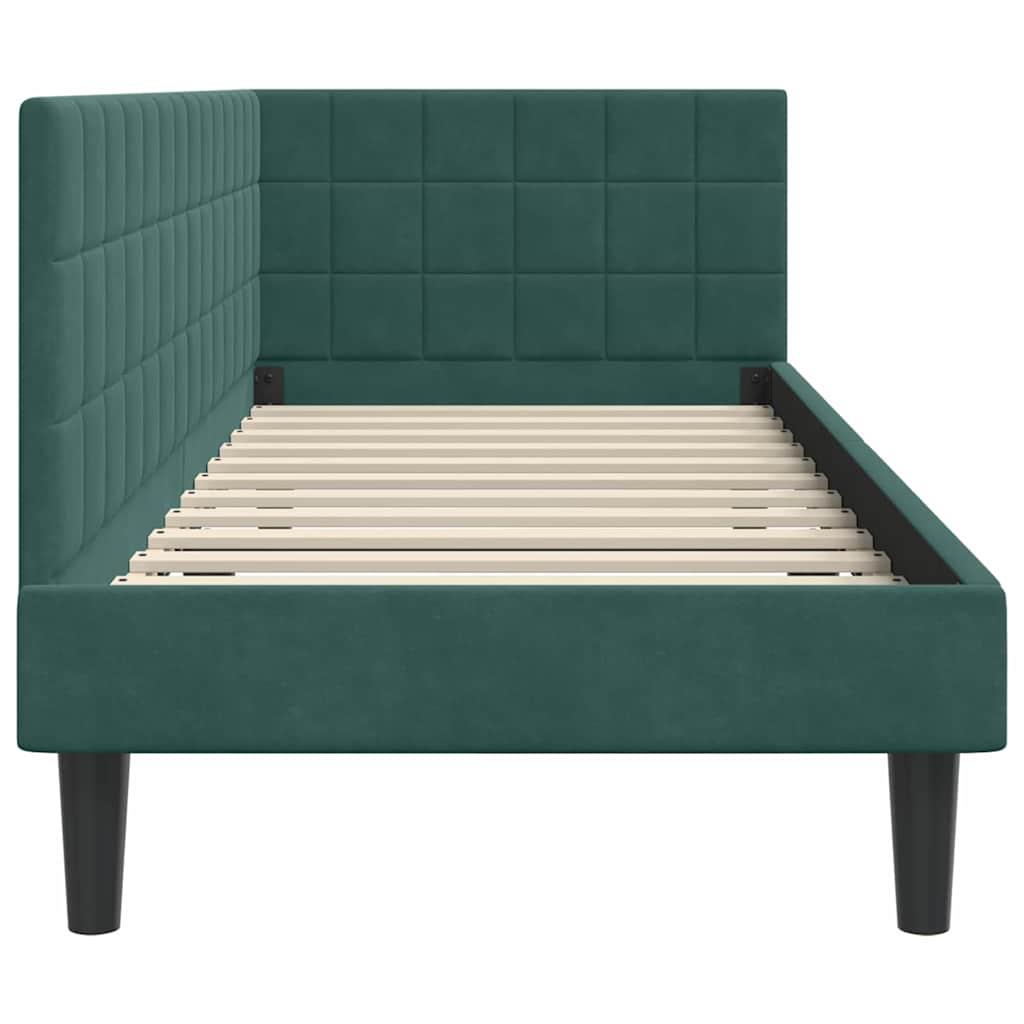 L shaped bed frame with headboard dark green 80 cm x 200 cm velvet