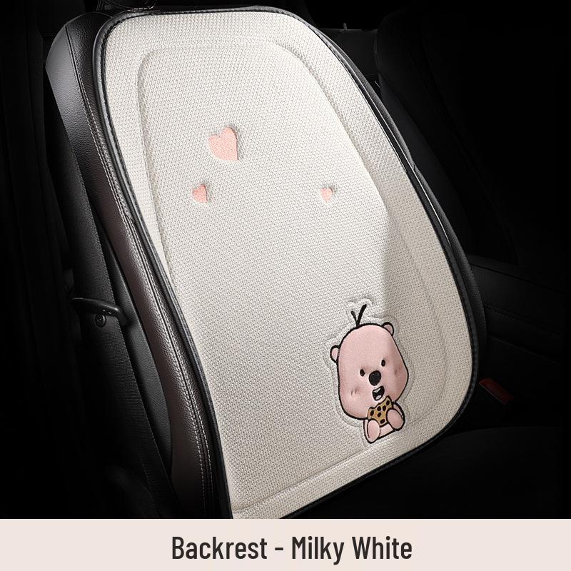 Beaver Cartoon Cotton Linen Car Seat Cushion for Hyundai Festa, Elantra, Tucson - All-Season Use.