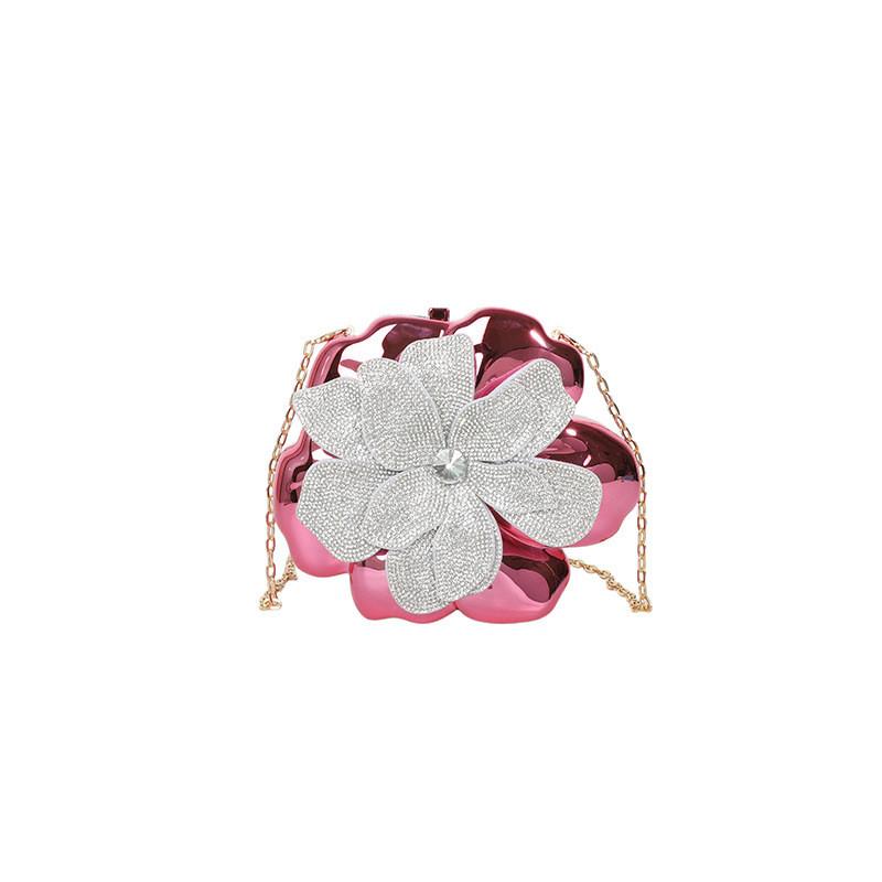 Borsa da sera a pochette con fiore in acrilico per donna con manico a catena e chiusura a lucchetto